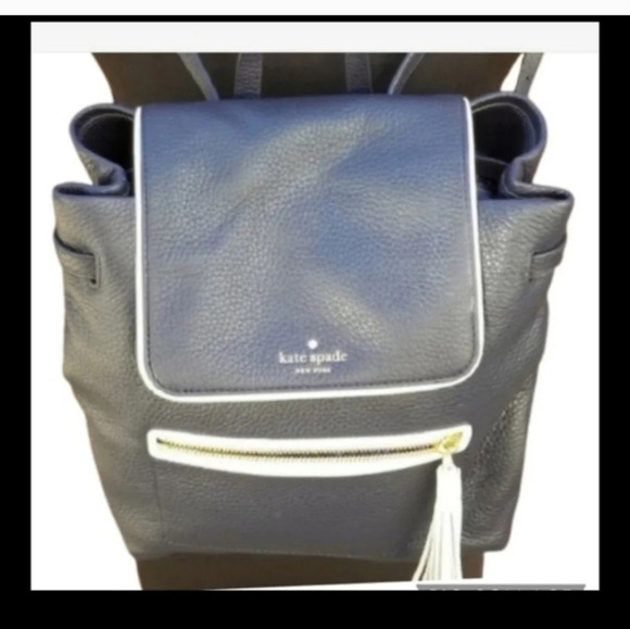 Kate Spade Navy blue pebbled leather backpack with white trim NWOT main image 12